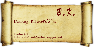 Balog Kleofás névjegykártya