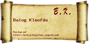 Balog Kleofás névjegykártya
